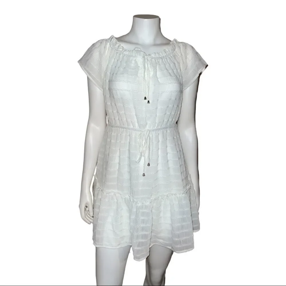 Miken White Juniors' Ruffled Swim Cover-up Dress Sparkle Large NWT